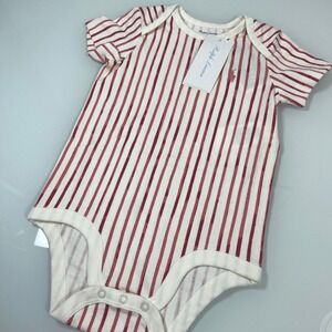 Ralph Lauren Baby 12M Red White Striped Cotton Jersey Bodysuit NEW Painterly